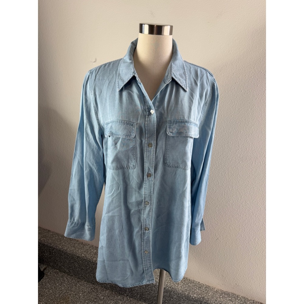 Soft Surroundings Womens Large Tencel Lyocell Button Up Chambray Shirt Blouse